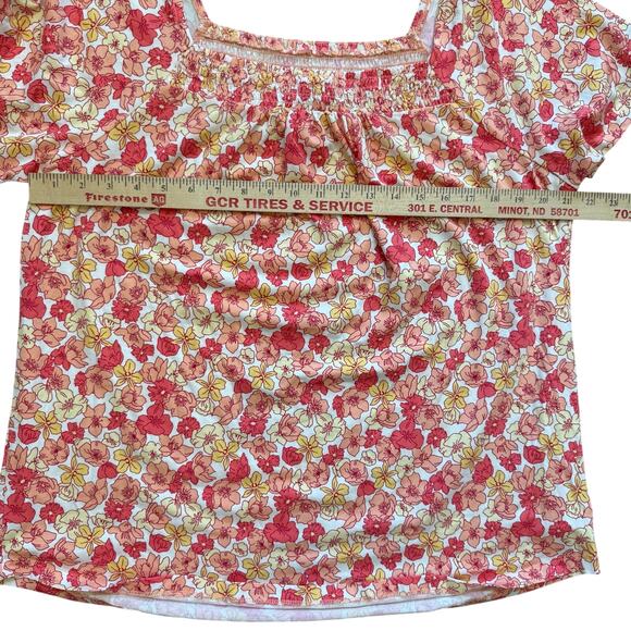 Lands End Top Women's Size XL 18 Floral Pink Lightweight Smocked Short Sleeve - Picture 6 of 10